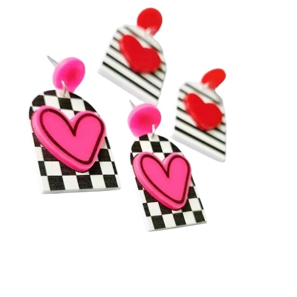 Pink Heart Valentine Earrings - Picture 2 of 4